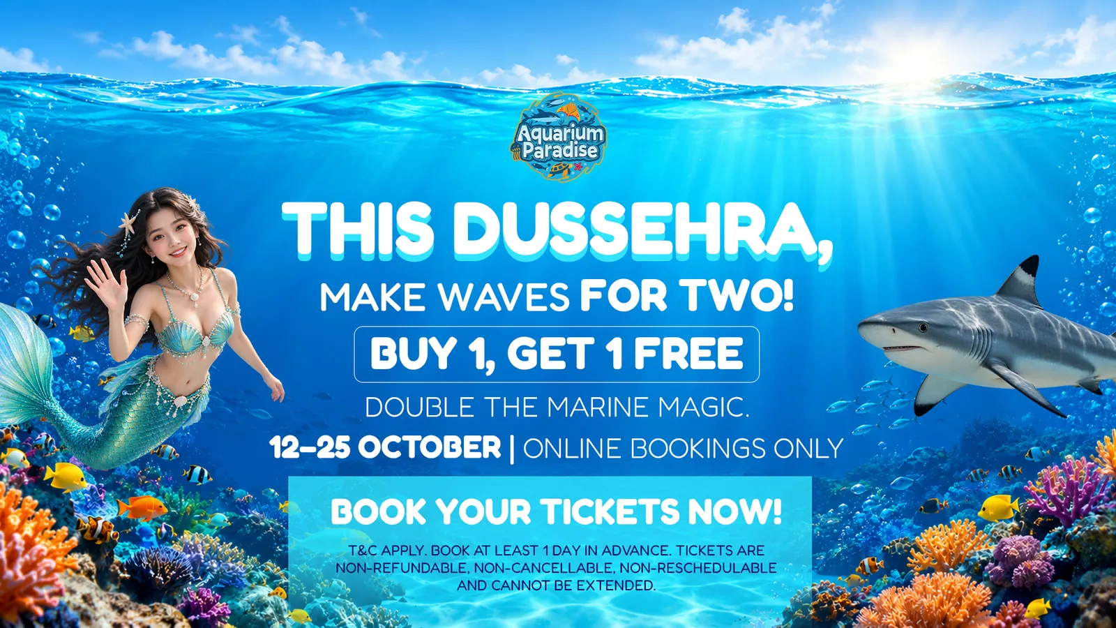 This Dussehra, double the fun! Buy 1 Get 1 Free at Aquarium Paradise Bengaluru